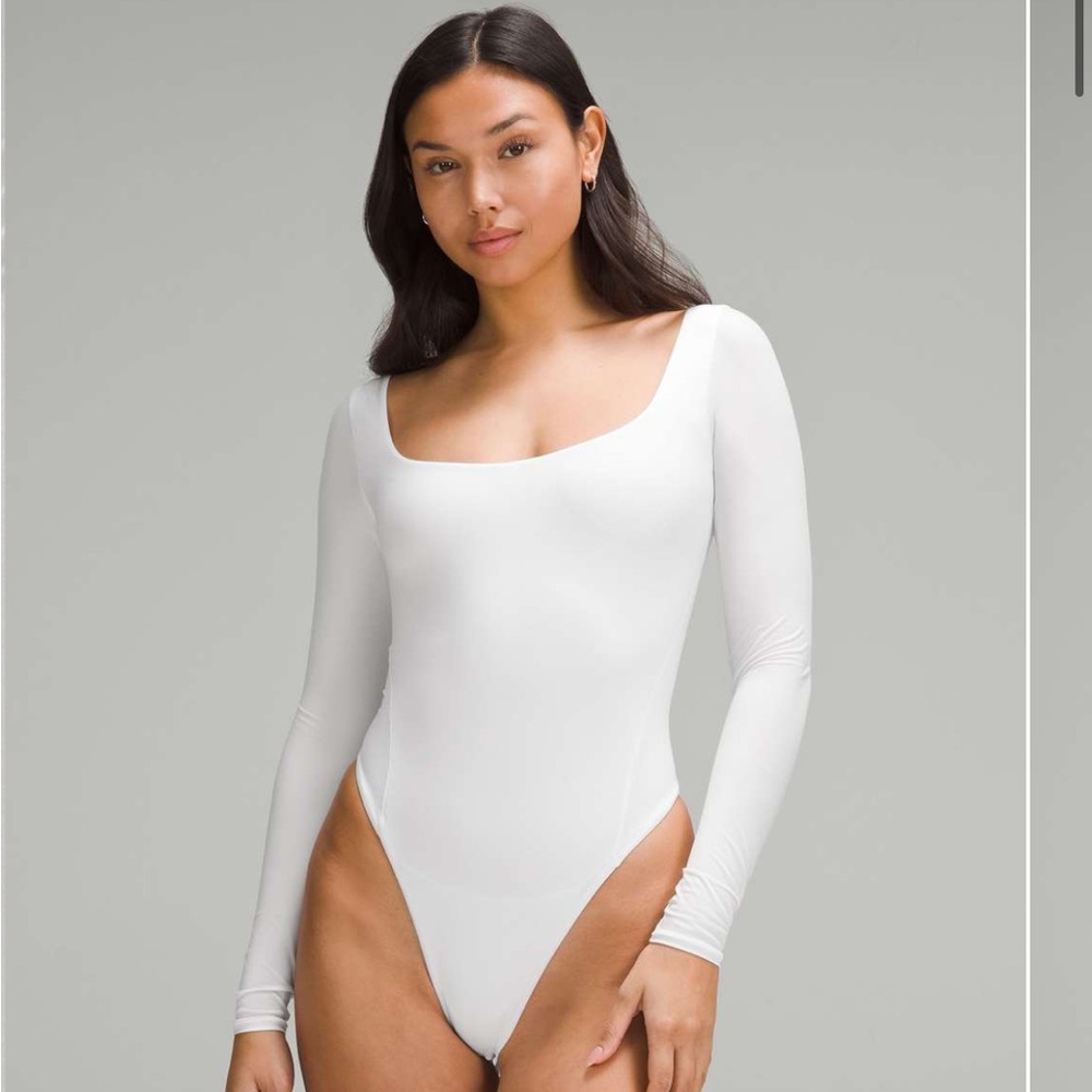 Lululemon Wundermost Ultra-Soft Nulu Square-Neck Long-Sleeve Bodysuit White Sz.S